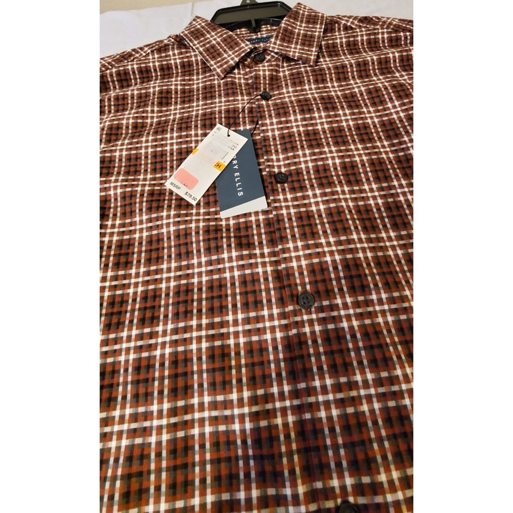 Perry Ellis Mens Small Long Sleeve Button Up Plaid Shirt NWT Smoked Paprika L488